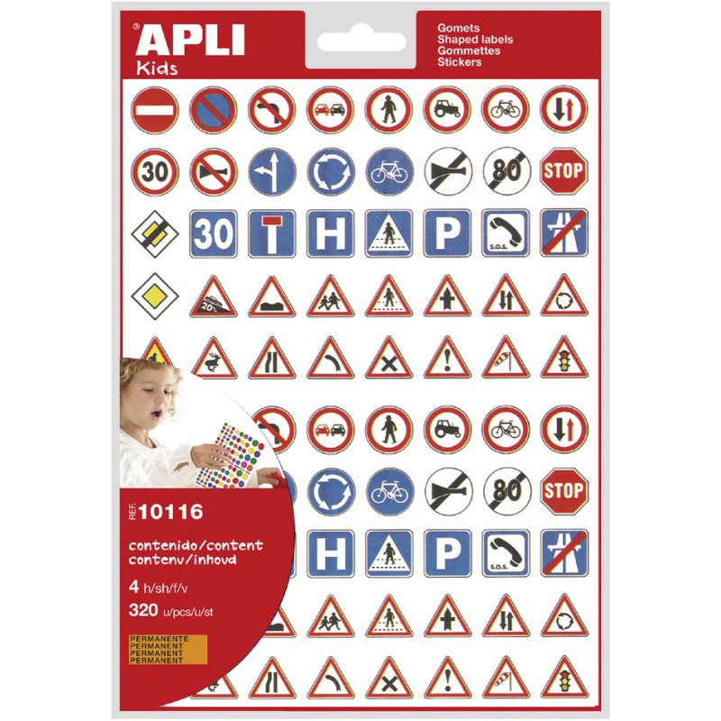 APLI kids autocollants enfants Règles de circulation, non amovibles, 4 feuilles, 320 pièces